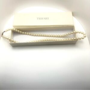 Trifari Faux Pearl Necklace 20” In Box